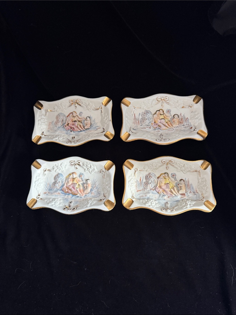 Capodimonte Porcelain Vanity Tray Set with Scenic Motif - 4 Pieces